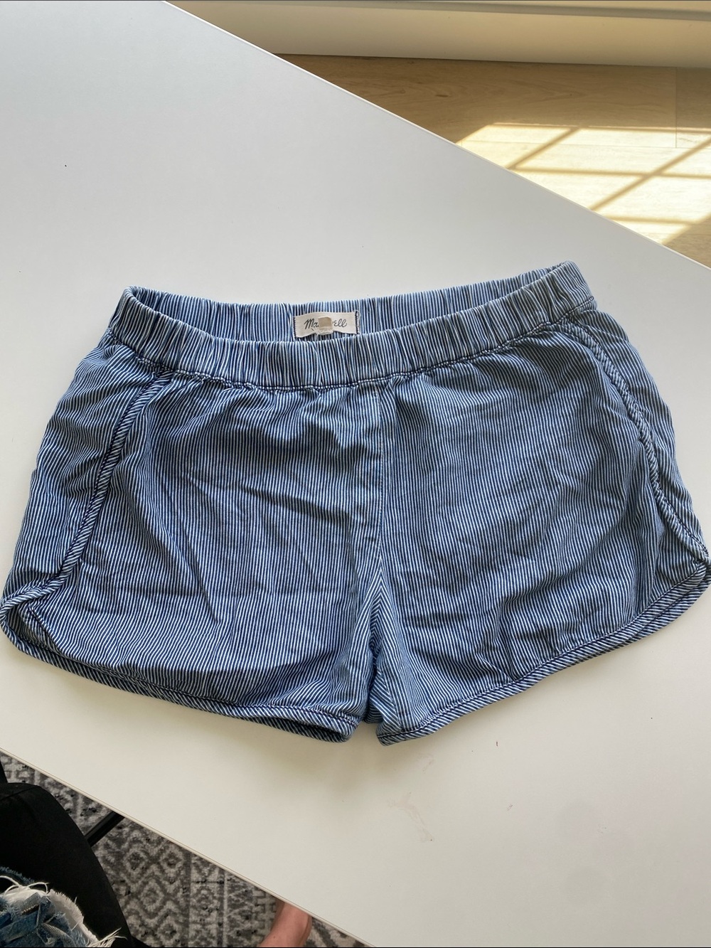Madewell Navy & White Pinstripe Athletic Shorts